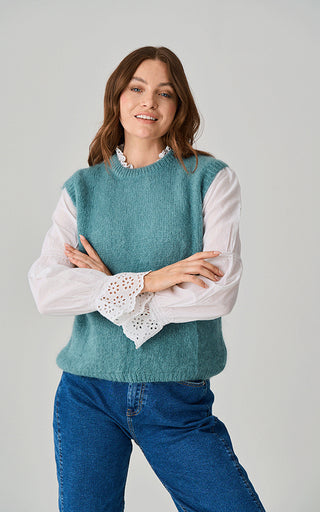 Luella Carmel Mohair Knit Round Neck Tank Top Duck Egg