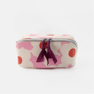 Pink flower diagonal cosmetic bag by Caroline Gardner