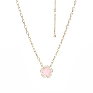 PARK LANE - GOLD PLATED PINK CLOVER NECKLACE WITH CUBIC ZIRCONIA STONES - PINK