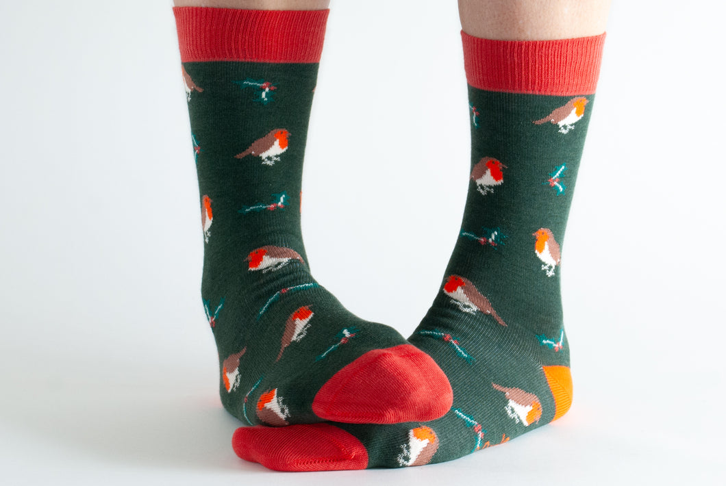 Doris & Dude Dark Green Robin Socks