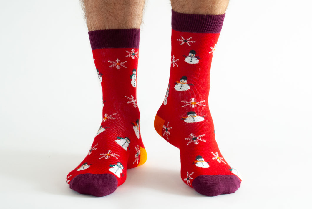 Doris & Dude Mens Red Snowman Socks