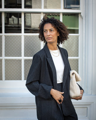 CHALK DREW BLAZER | DARK CHARCOAL PINSTRIPE