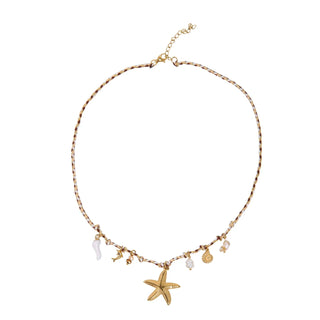 NECKLACE HANDMADE STARFISH MULTICHARM NATURAL 14K GOLD PLATED