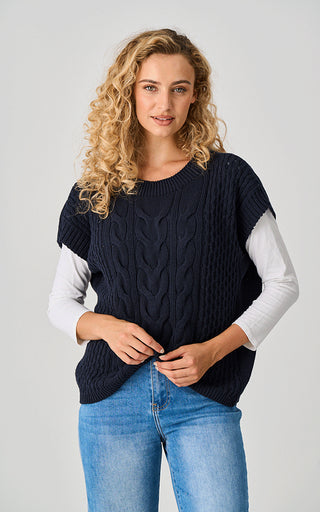 Luella Bath Cable Knit Cotton Tank Navy Top