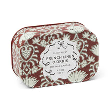 Load image into Gallery viewer, Cherie 4.5oz/127g Printed Tin Candle - Crimson &amp; Cream - French Linen &amp; Orris
