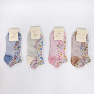 WOMENS COTTON FLORAL TRAINER SOCKS