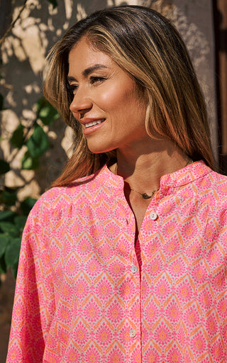 Bergerac Long Sleeve Blouse Printed Pattern Neon Pink/Orange