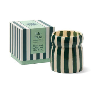 Cabana 6.5oz/184g Teal Striped Ceramic Candle - Isla Fresa