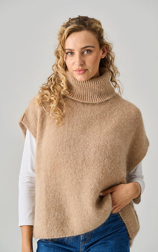 Luelle Uley Alpaca Knit Oversize Tank Top w/Roll Neck Toffee