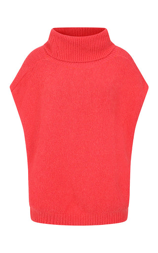 Luella Moreton Alpaca Knit Roll Neck Tank Top Winter Coral