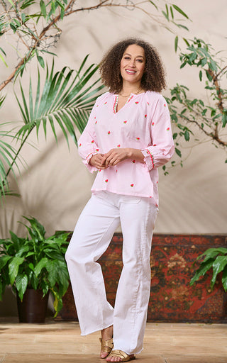 Florento Cotton Top Embroidered Strawberries