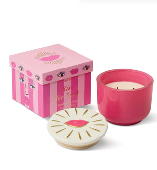 Charmed 8oz/226g Pink Glass Candle with Lips Ceramic Lid - Smoked Cherry