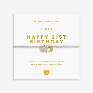 A LITTLE CHARMED MOMENTS | HAPPY 21ST BIRTHDAY | Silver, Gold & Rose Gold Plated | Bracelet | 17.5cm stretch