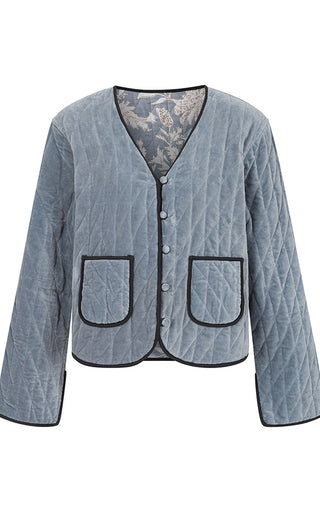 Luella Blue Printed Pattern Velvet Reversible Jacket