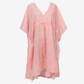 ADJUSTABLE CLAM SHELLS KAFTAN PULL TIE DETAIL WITH GLASS  BEADS PINK