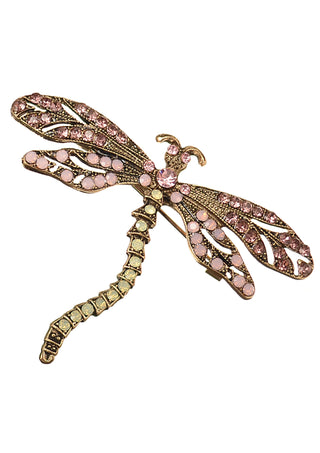 Dragonfly Grande - Antique Gold / Rose & Opal Crystals Brooch