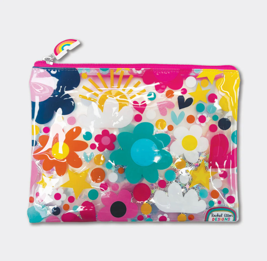 Rachel Ellen Clear PVC Pencil Case- Flowers, Hearts & Stars