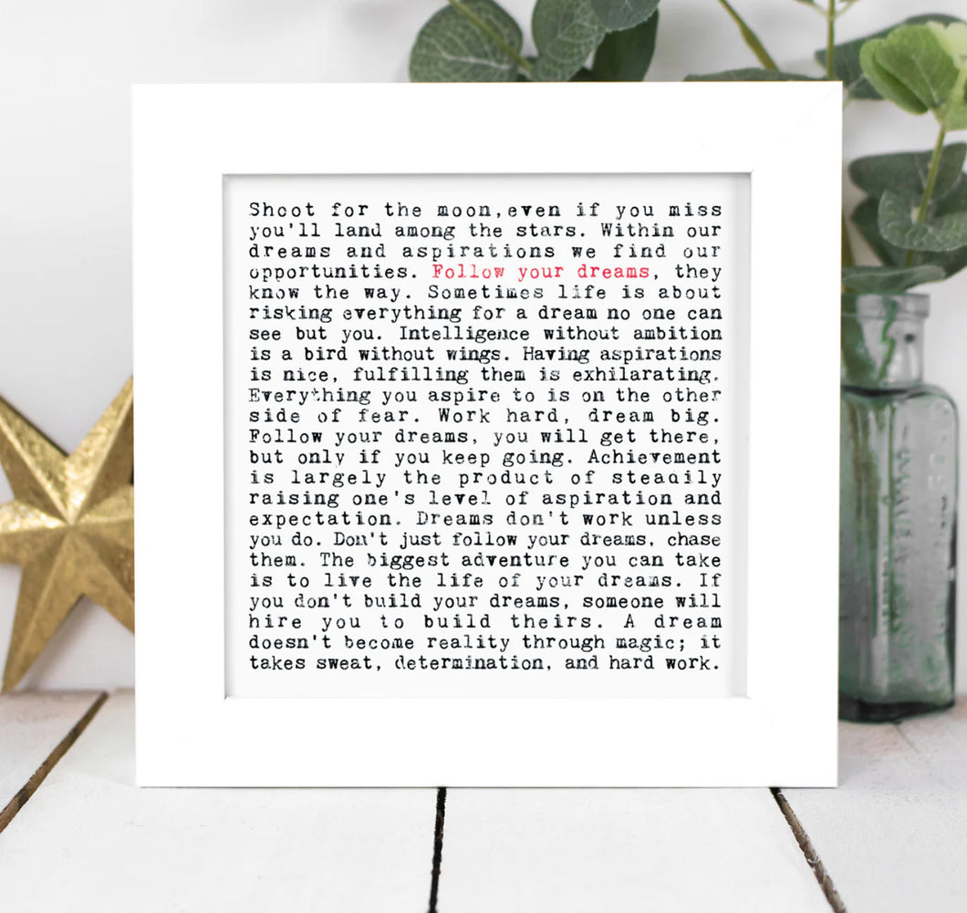Follow Your Dreams - Framed Print Wise Words