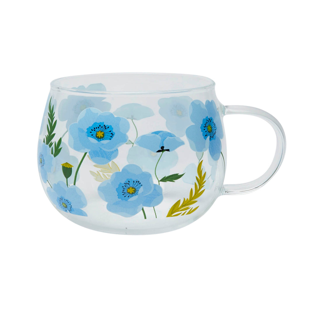 Glass Mug- Blue Poppy