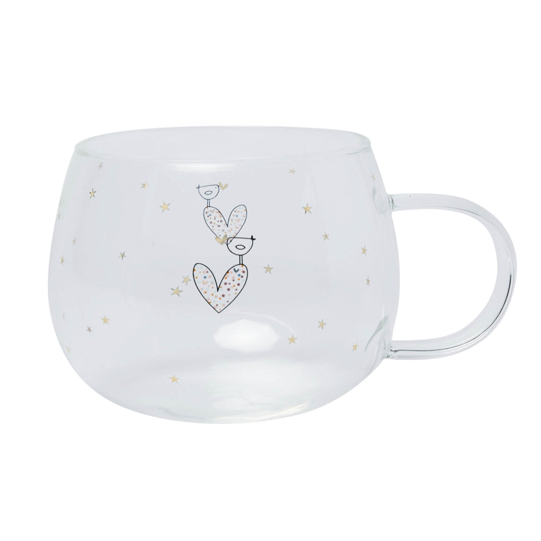 Glass Mug- ConfettiHeart&Bird