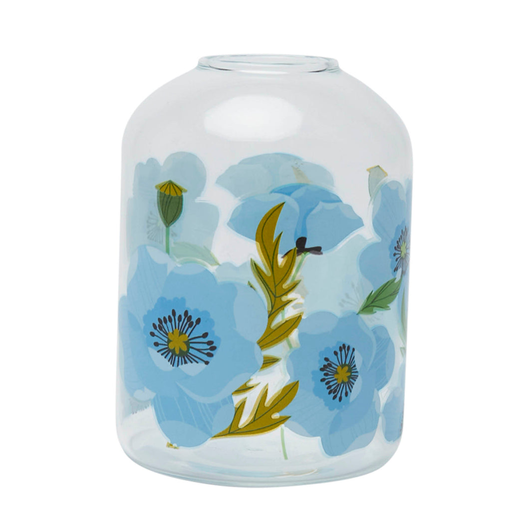 Borosilicate Glass Vase- Blue Poppy