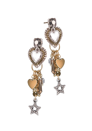 Heart Token Earrings with Star Crystal - Gold