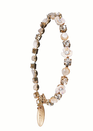 B - Flower Chain W/Extender - Faux MOP / Clear Crystal