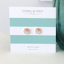 Load image into Gallery viewer, Coral &amp; Mint Art Deco Coral Enamel Circle Earrings
