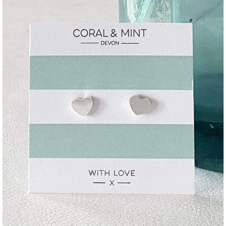 Coral & Mint Silver Heart Studs