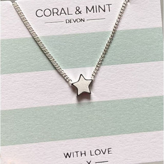 Coral & Mint  Necklace with Glitter White Enamel Star
