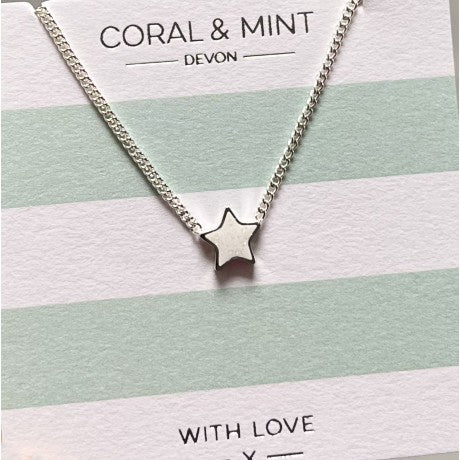 Coral & Mint  Necklace with Glitter White Enamel Star
