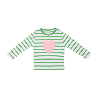 Bob & Blossom Grass Green & White Breton Stripped Love Heart T Shirt