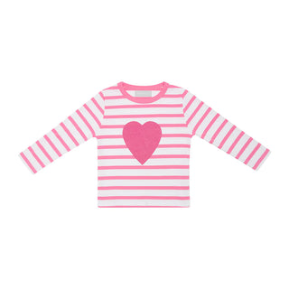 Bob & Blossom Hot Pink & White Breton Stripped Love Heart T Shirt