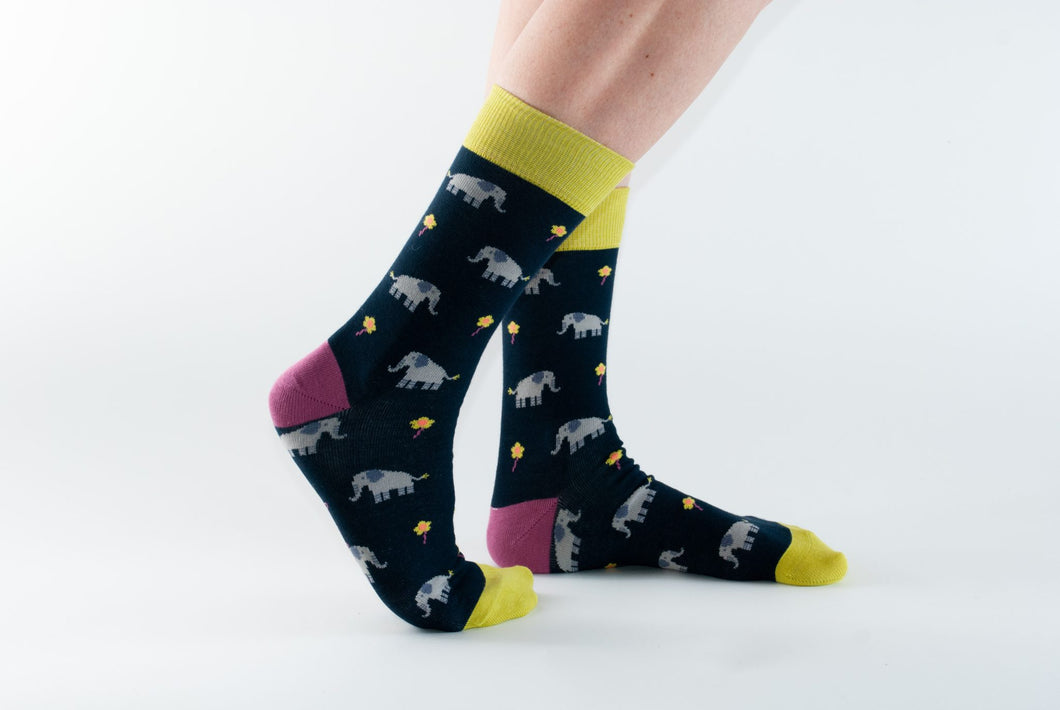 Doris & Dude Sock - Navy Elephants Sock