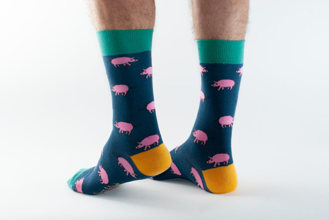 Doris & Dude Men’s Blue Pigs  Sock