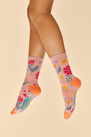 Powder Watercolour Flowers Ankle Socks