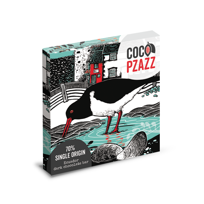 Coco Pzazz Fox & Boo Oyster Catcher 70%Single Origin Ecuador Dark Chocolate Bar 80g