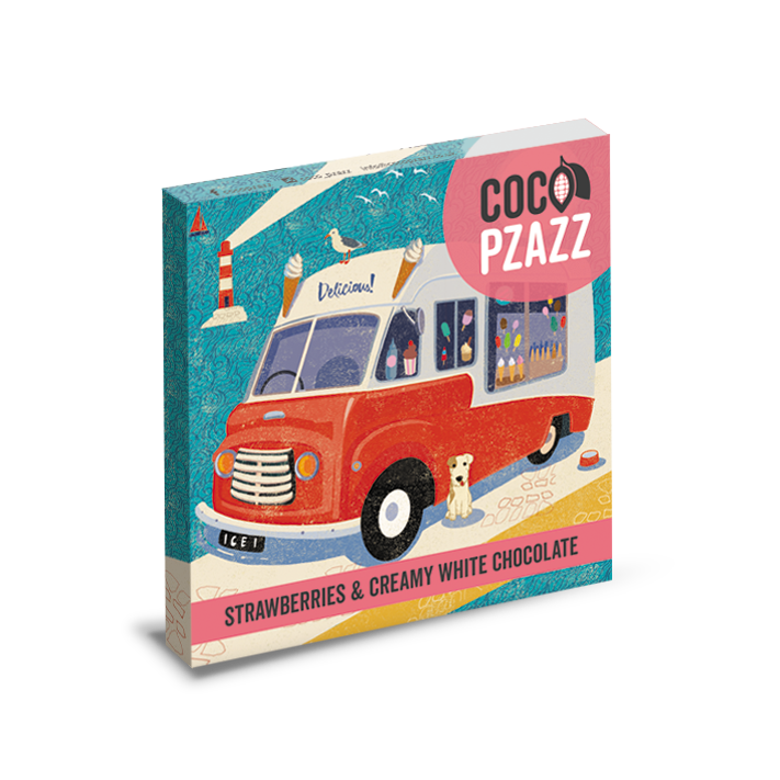 Coco Pzazz Rocket Ice Cream Van Strawberries & Creamy White Chocolate Bar 80g