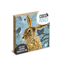 Load image into Gallery viewer, Coco Pzazz Sea Salt Hare Caramel Chocolate Bar
