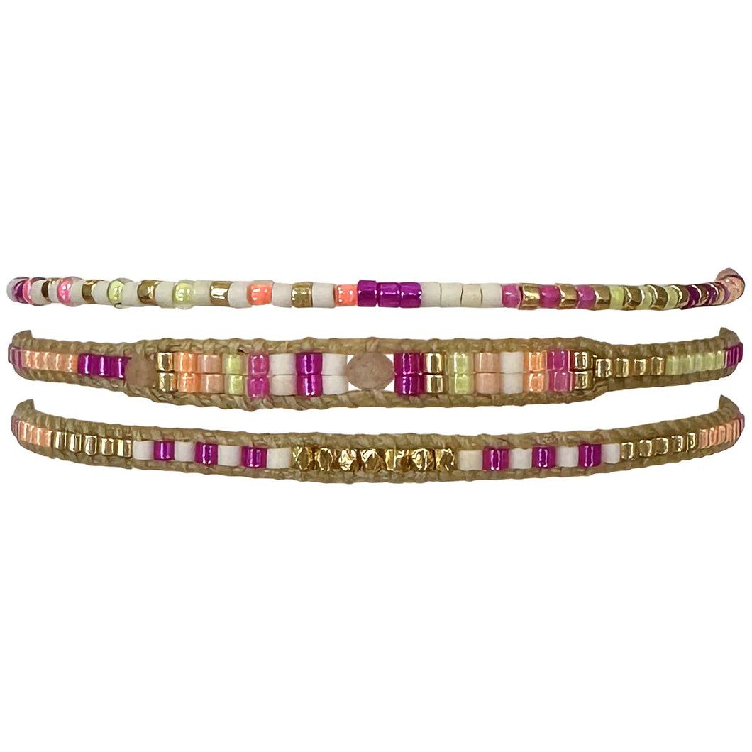 Leju Set Of 3 Glass Bead Bracelets