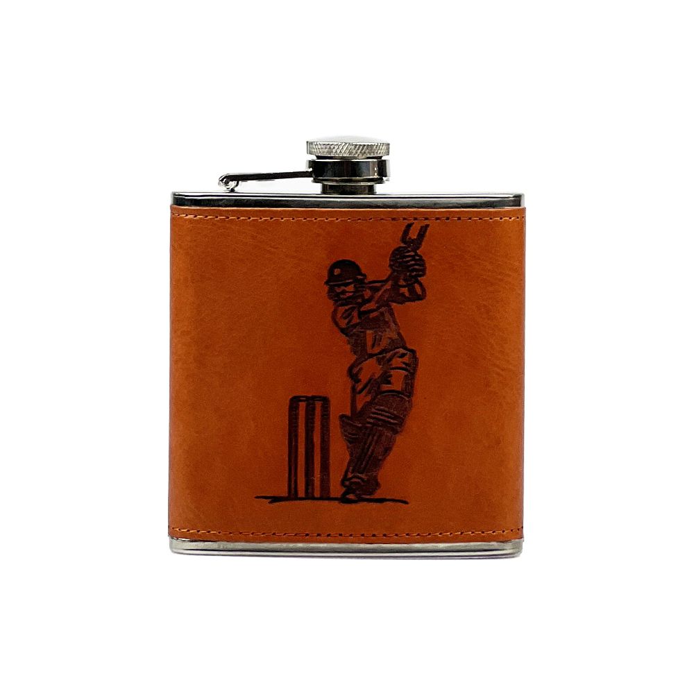 Selbrae House Leather Hip Flask - Cricket