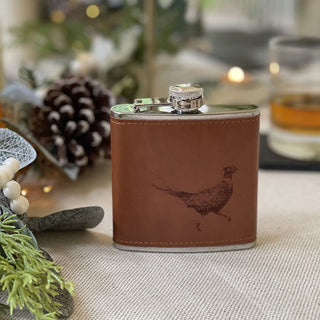 Selbrae House Leather Hip Flask - Pheasant