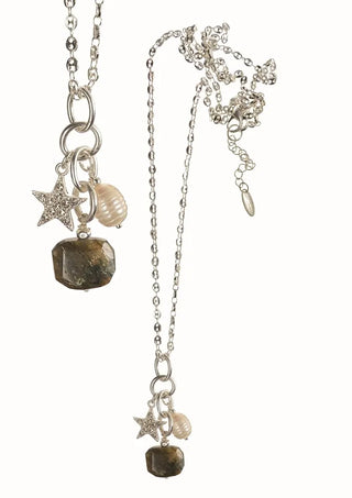 Hot Tomato - Cluster Charm - Star & Stone W/Pearl - Worn Silver Necklace