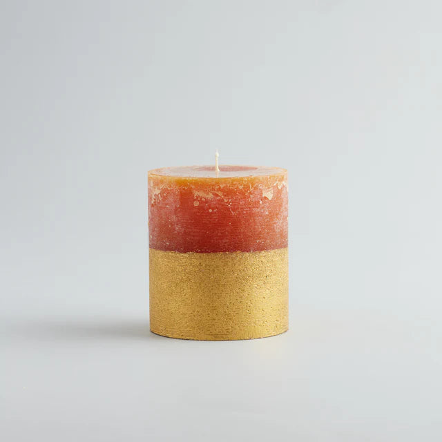 St Eval -Gold Half Dipped Pillar Candle Orange & Cinnamon