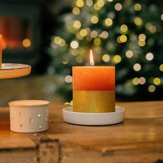 St Eval -Gold Half Dipped Pillar Candle Orange & Cinnamon