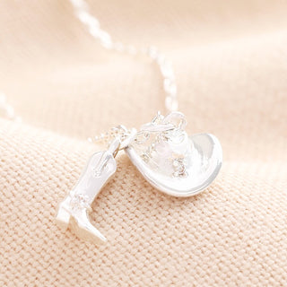 Lisa Angel Cowboy Hat & Boots Silver Necklace