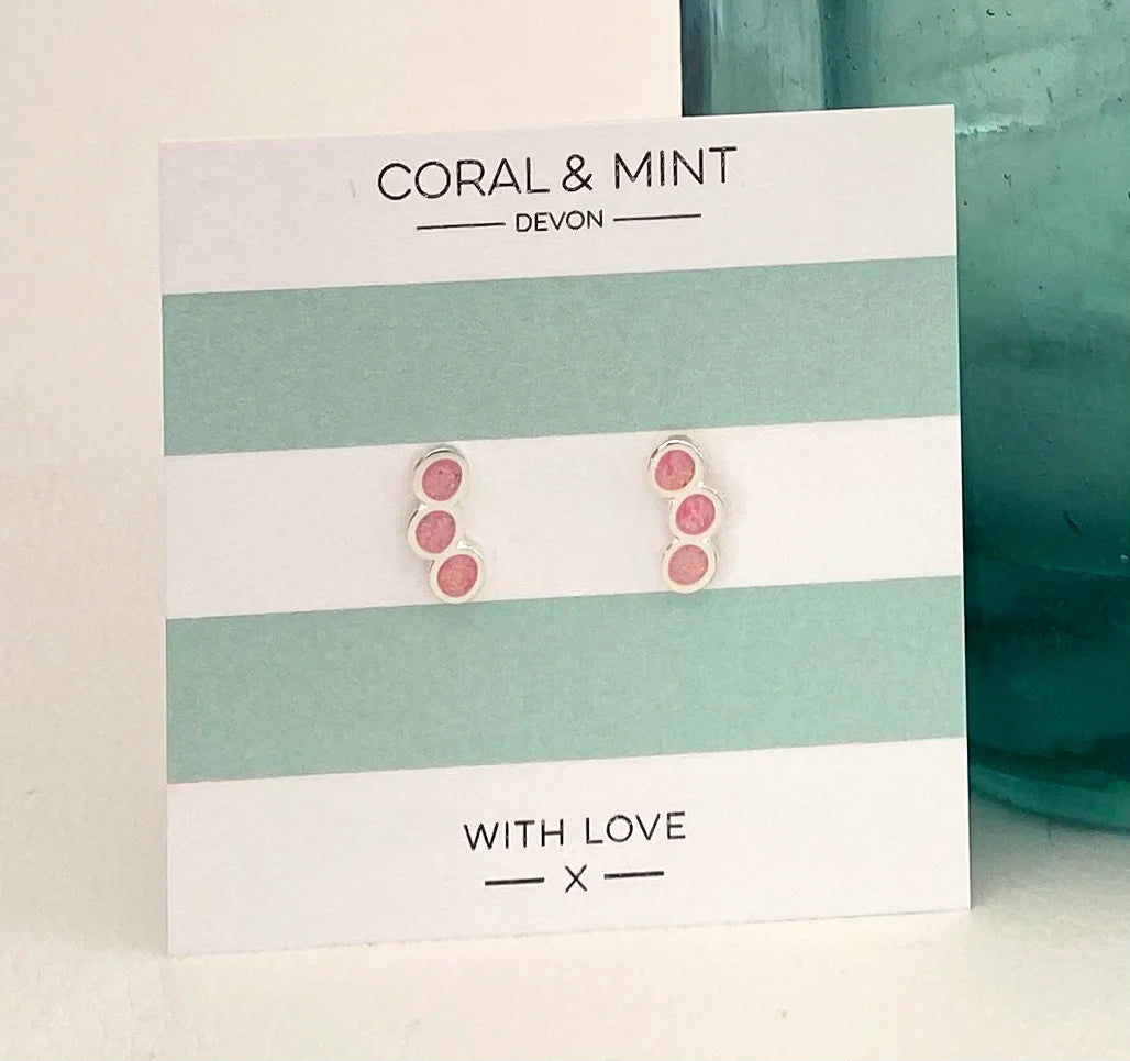 Coral & Mint Triple Circle Pink Enamel Studs