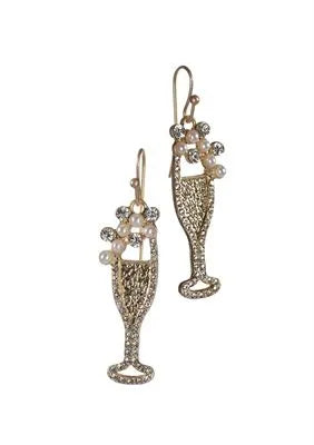 Hot Tomato Champagne Glory Earrings - Golden With Crystal & Pearl.