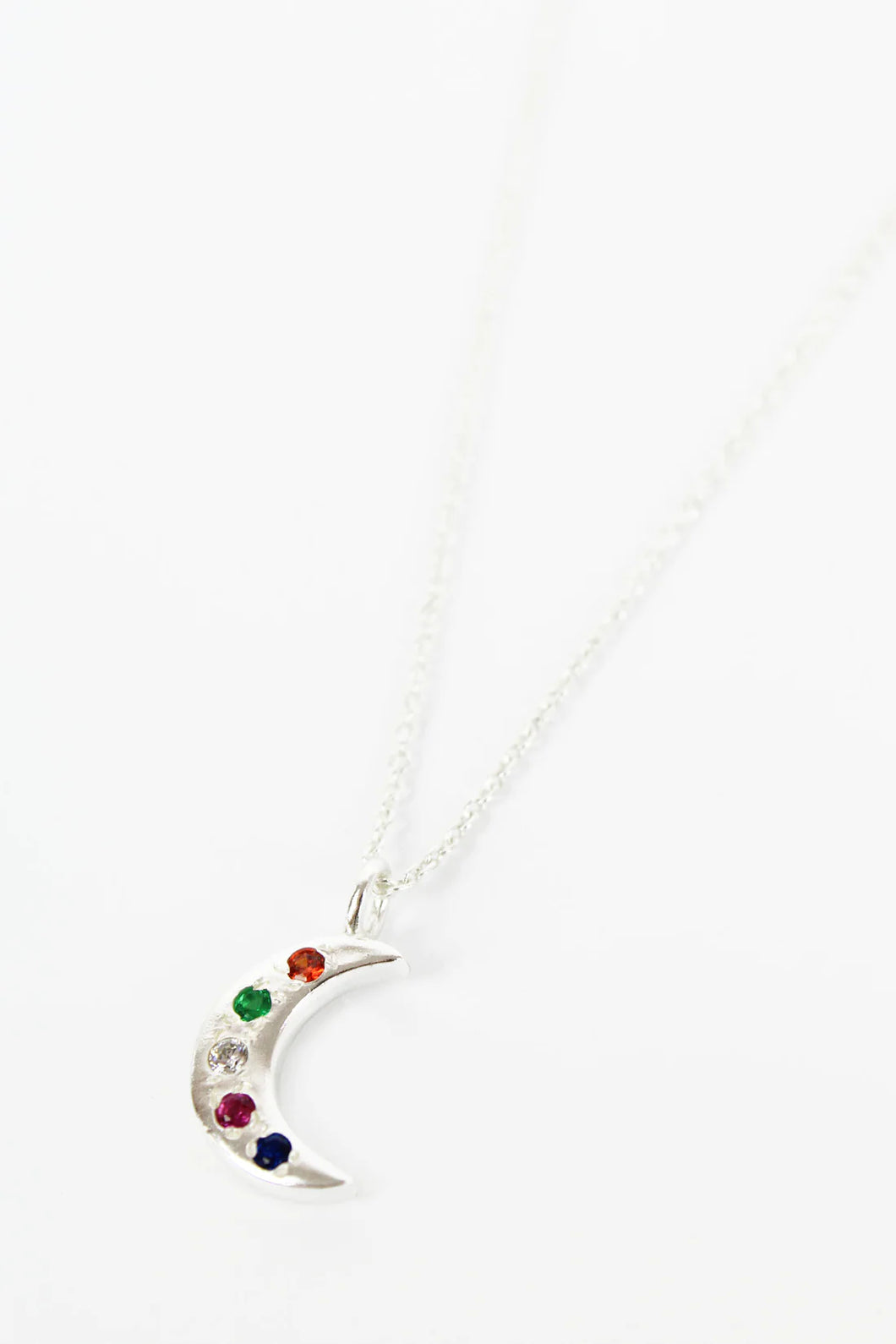 Silver Moon Gem Studded Hook Necklace