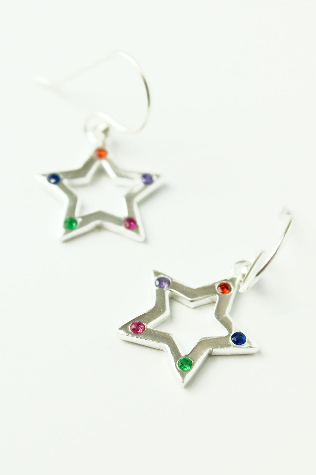 Coloured CZ Star Silver Earrings